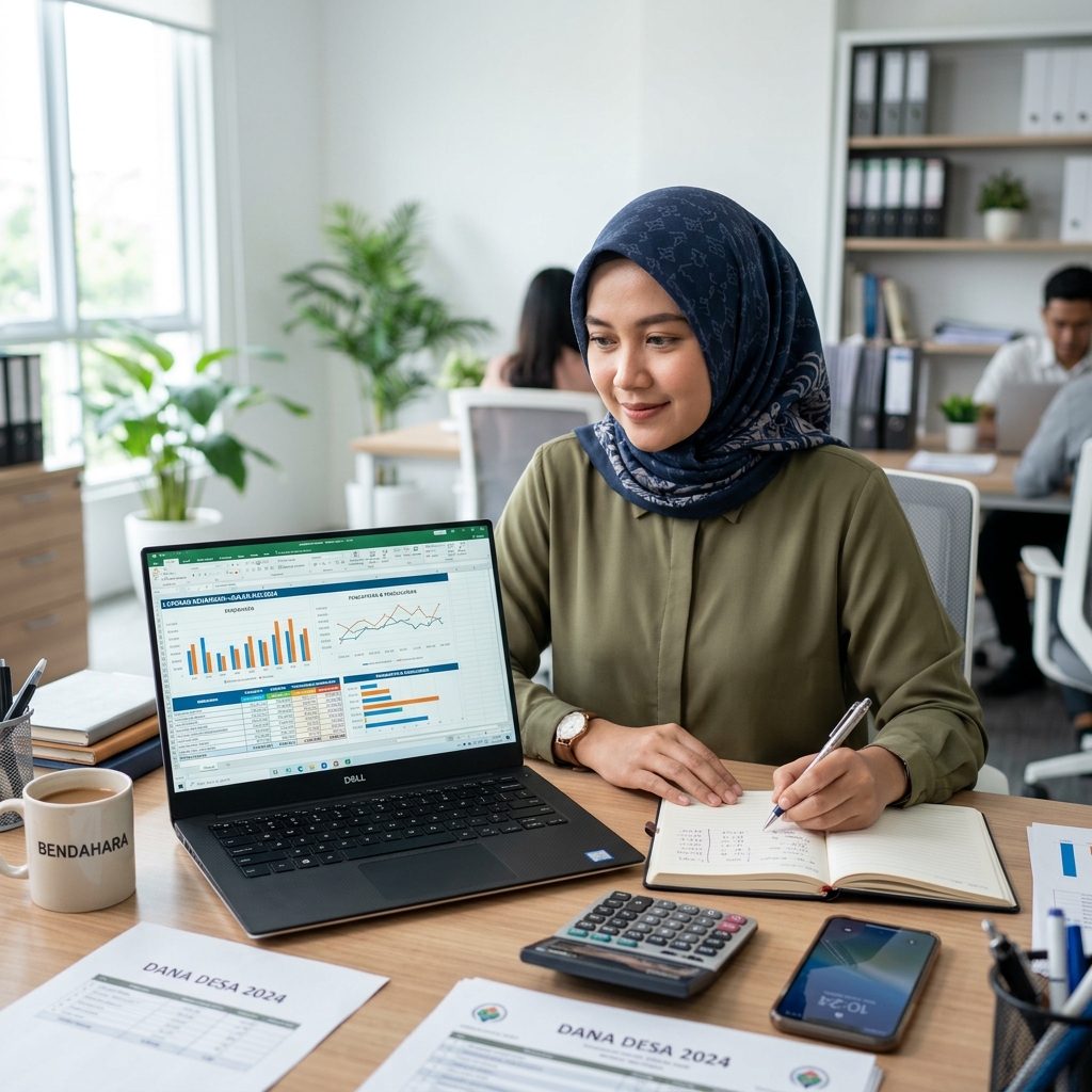 Bendahara warga mengelola laporan kas keuangan digital