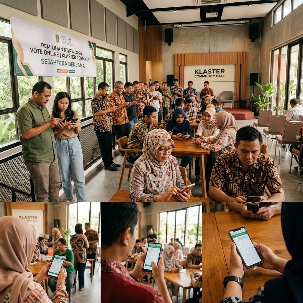 Warga cluster melakukan voting digital lewat smartphone